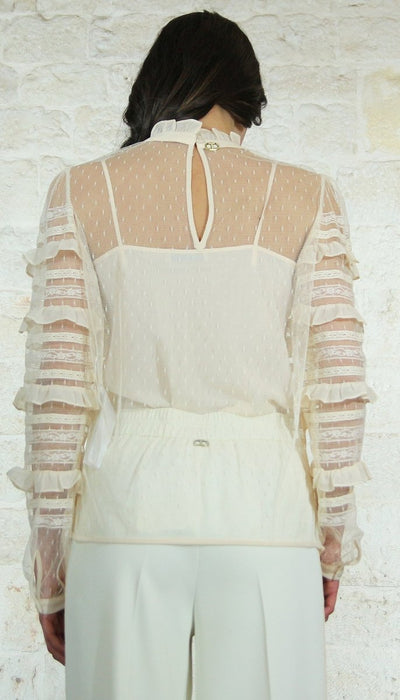 Twinset Milano Blusa in tulle plumetis e pizzo Bluse e camicie - Boutique Luisa Trendy