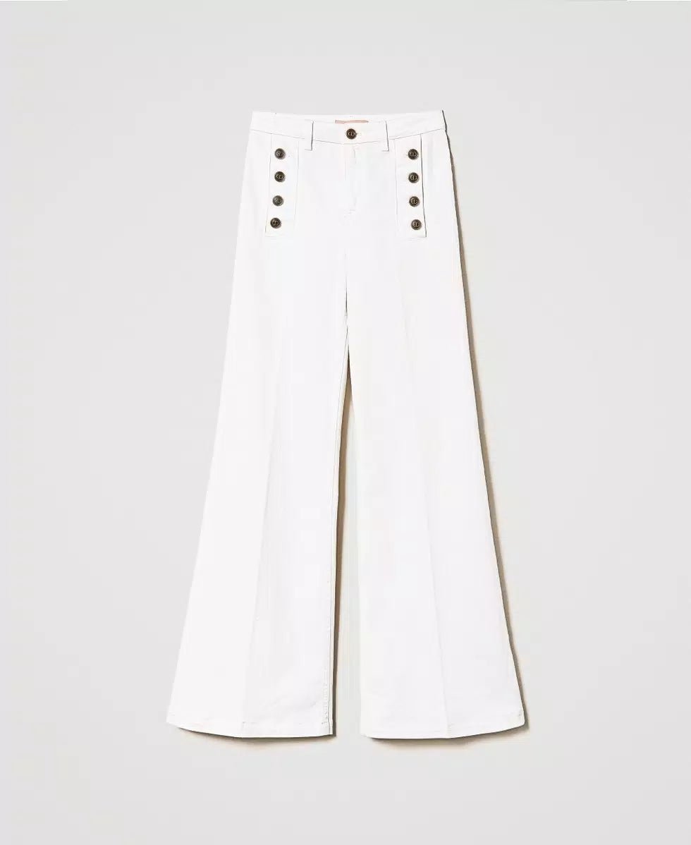 Twinset Milano Jeans flare bianco con bottoni décor Jeans - Boutique Luisa Trendy