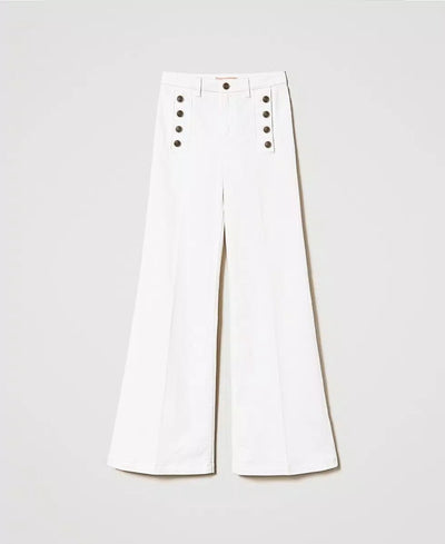 Twinset Milano Jeans flare bianco con bottoni décor Jeans - Boutique Luisa Trendy