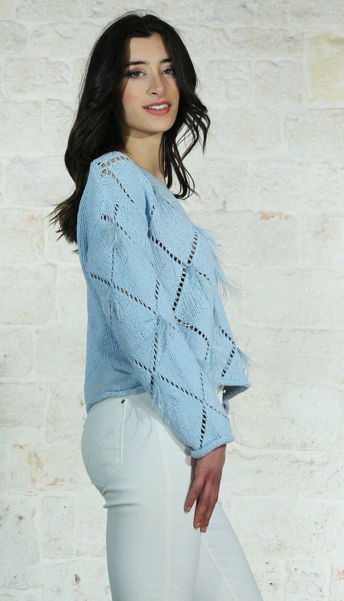 Twinset Milano Maglia a losanghe con piume Maglie e cardigan Donna - Boutique Luisa Trendy