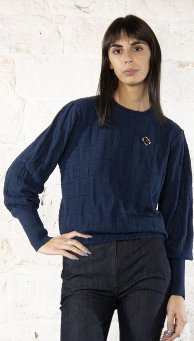 Twinset Milano Maglia blu in cotone e cashmere con logo. 242TP3601 Maglie e cardigan Donna - Boutique Luisa Trendy