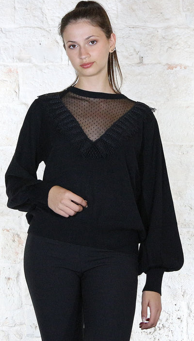 Twinset Milano Maglia misto viscosa con tulle plumetis Maglie e cardigan Donna - Boutique Luisa Trendy