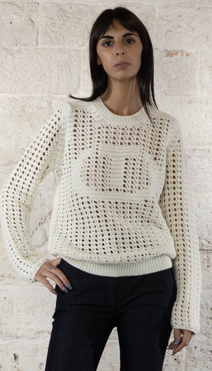 Twinset Milano Maglione a rete bianco 242TP3232 Maglie e cardigan Donna - Boutique Luisa Trendy