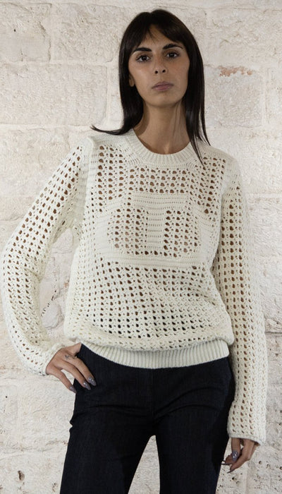 Twinset Milano Maglione a rete bianco 242TP3232 Maglie e cardigan Donna - Boutique Luisa Trendy