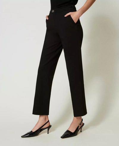 Twinset Milano Pantaloni con cinturino Oval T e piega Pantalone Donna - Boutique Luisa Trendy