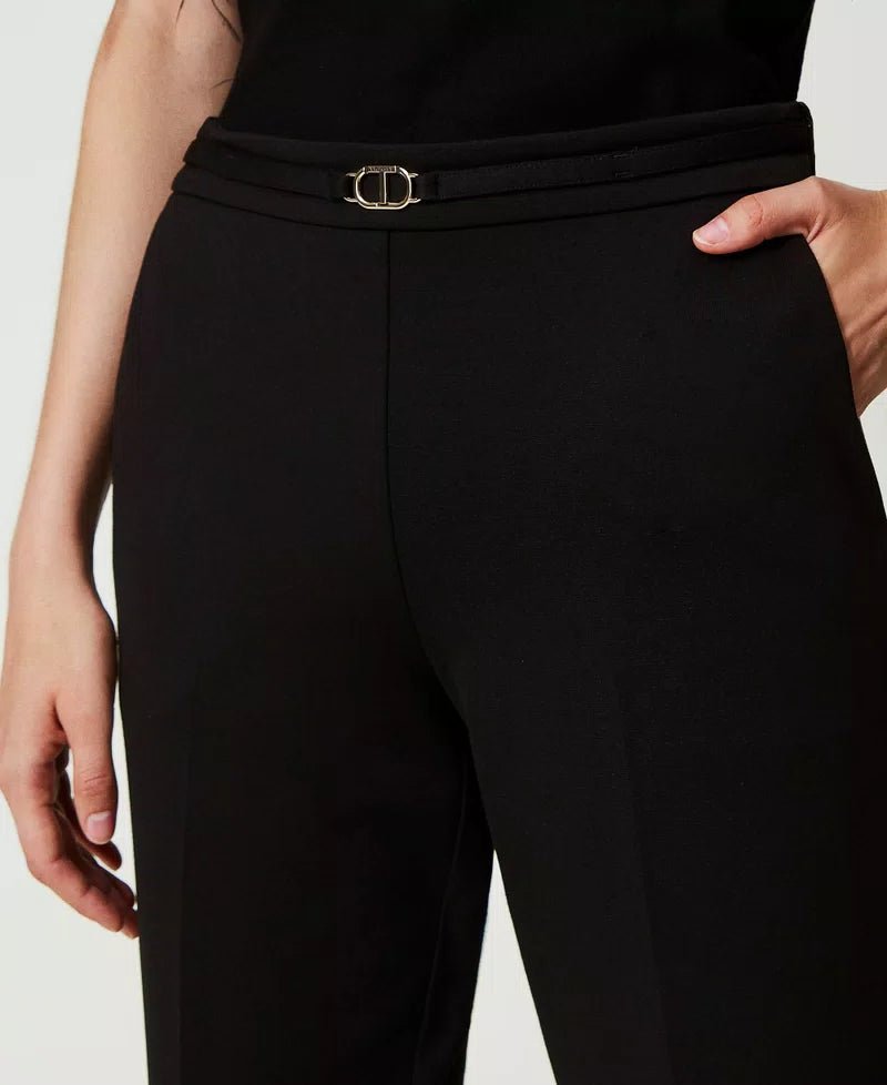 Twinset Milano Pantaloni con cinturino Oval T e piega Pantalone Donna - Boutique Luisa Trendy
