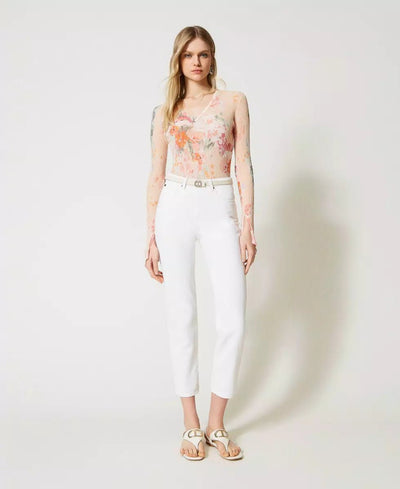 Twinset Milano Pantaloni in bull con Oval T floreale Pantalone Donna - Boutique Luisa Trendy