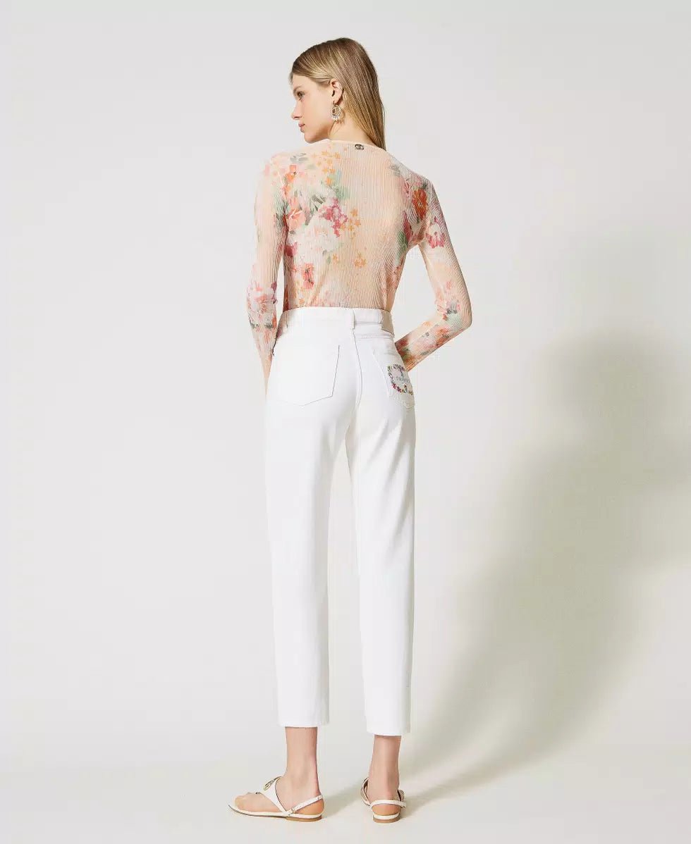 Twinset Milano Pantaloni in bull con Oval T floreale Pantalone Donna - Boutique Luisa Trendy