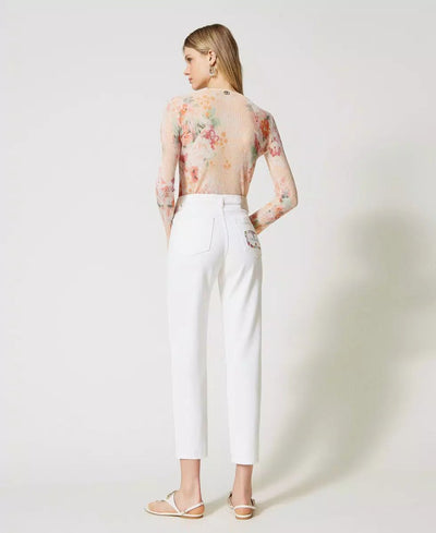Twinset Milano Pantaloni in bull con Oval T floreale Pantalone Donna - Boutique Luisa Trendy