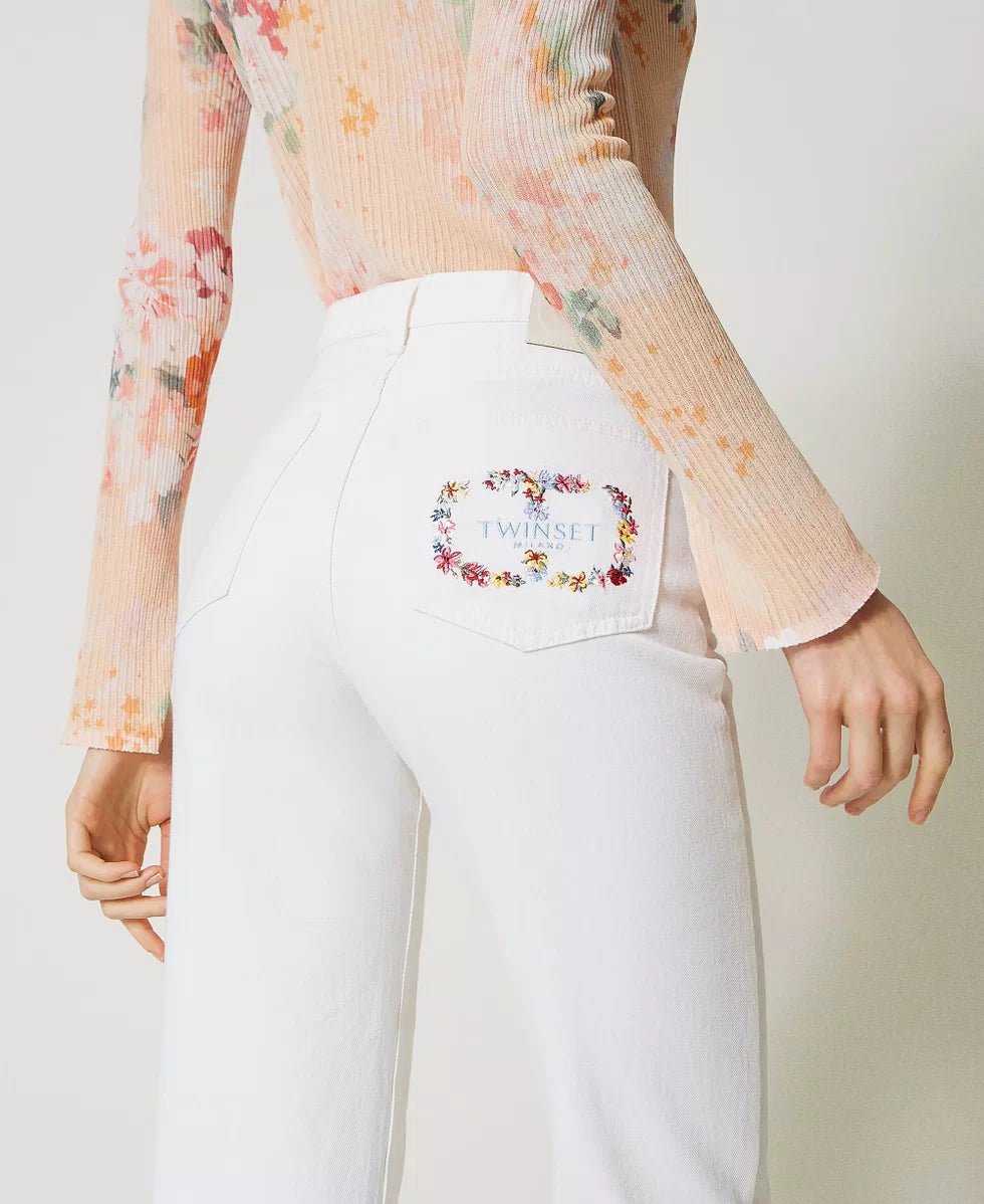 Twinset Milano Pantaloni in bull con Oval T floreale Pantalone Donna - Boutique Luisa Trendy