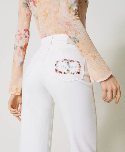 Twinset Milano Pantaloni in bull con Oval T floreale Pantalone Donna - Boutique Luisa Trendy