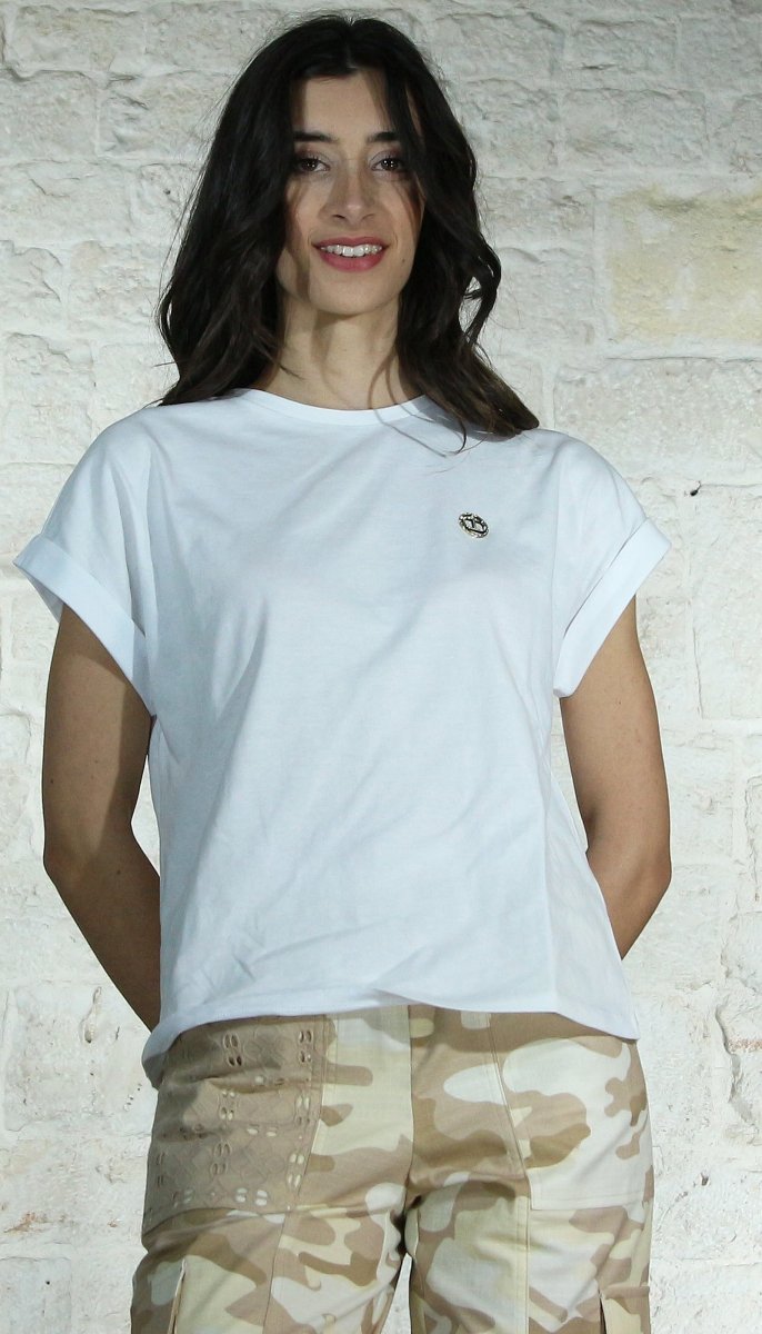 Twinset Milano T-shirt bianco con accessorio Oval T T-Shirt e top - Boutique Luisa Trendy