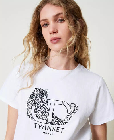 Twinset Milano T-shirt con ricamo logo e giaguaro T-Shirt e top - Boutique Luisa Trendy