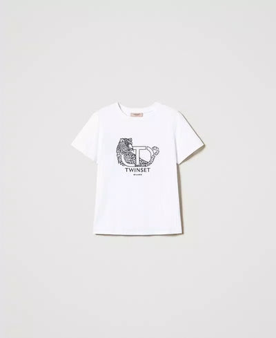 Twinset Milano T-shirt con ricamo logo e giaguaro T-Shirt e top - Boutique Luisa Trendy
