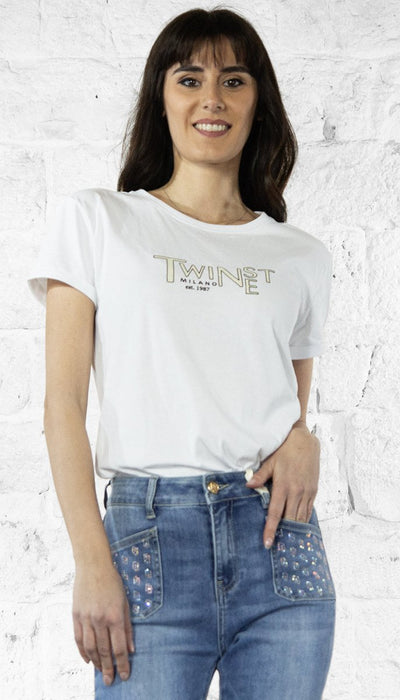 Twinset Milano T-shirt scritta logo laminata T-Shirt e top - Boutique Luisa Trendy