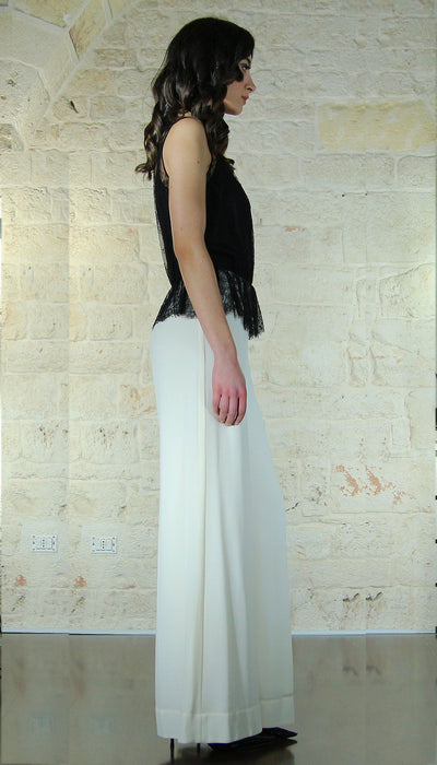 Twinset Milano Tuta wide leg con pizzo Chantilly