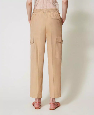 Twinset Pantaloni cargo in gabardine misto cotone