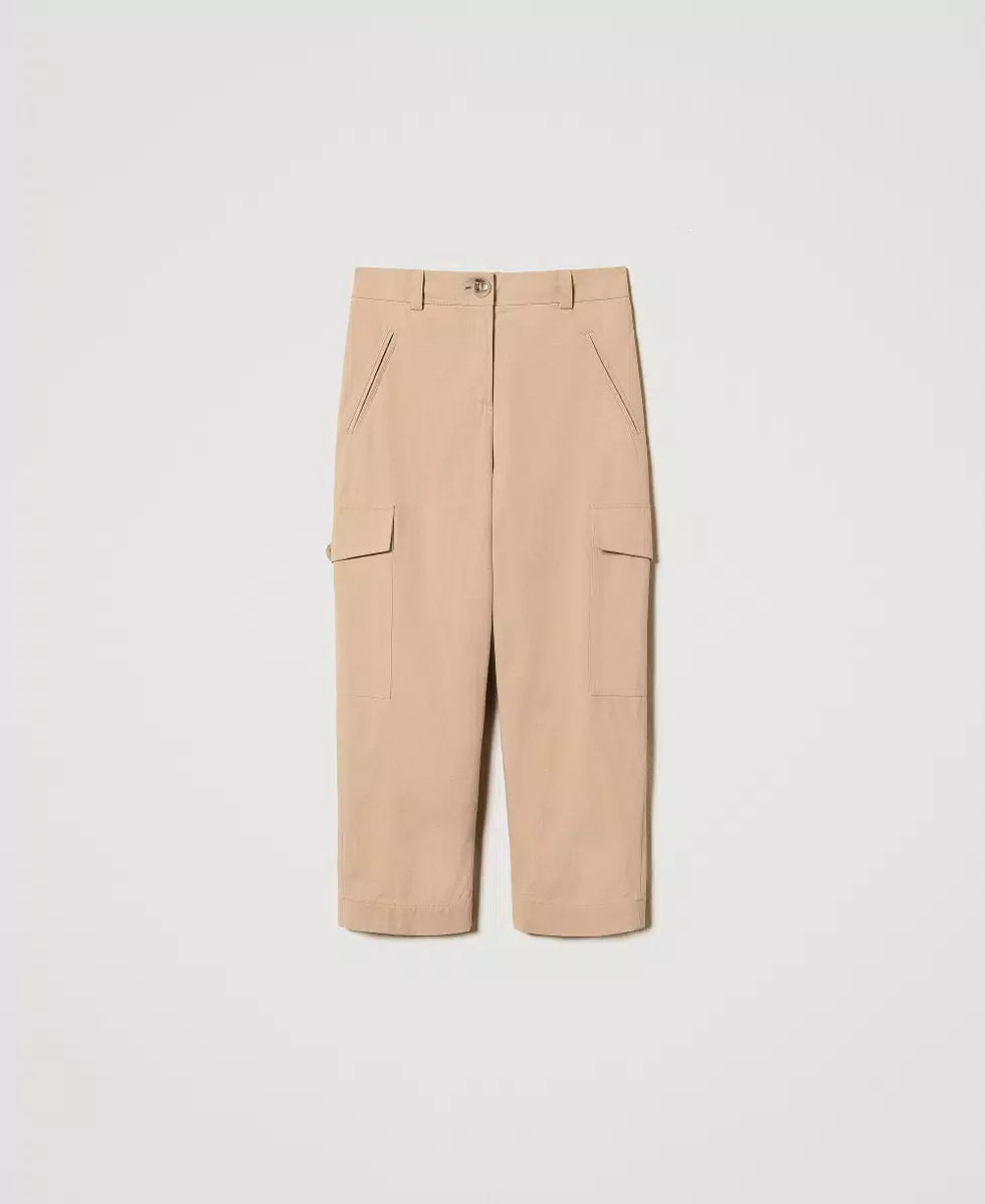 Twinset Pantaloni cargo in gabardine misto cotone