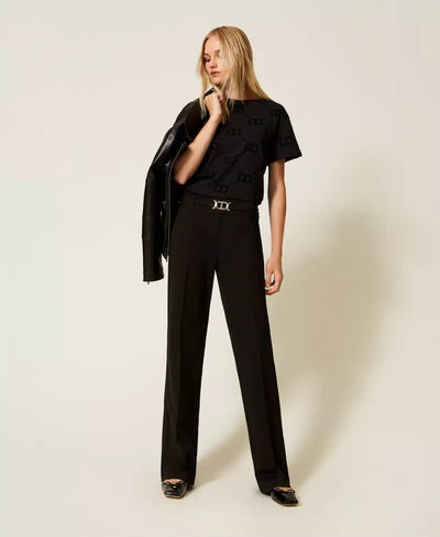 Twinset Pantaloni flare con fibbia Oval T Pantalone Donna - Boutique Luisa Trendy
