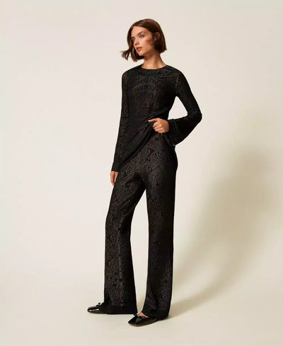 Twinset Pantaloni flare in maglia traforata Pantalone Donna - Boutique Luisa Trendy