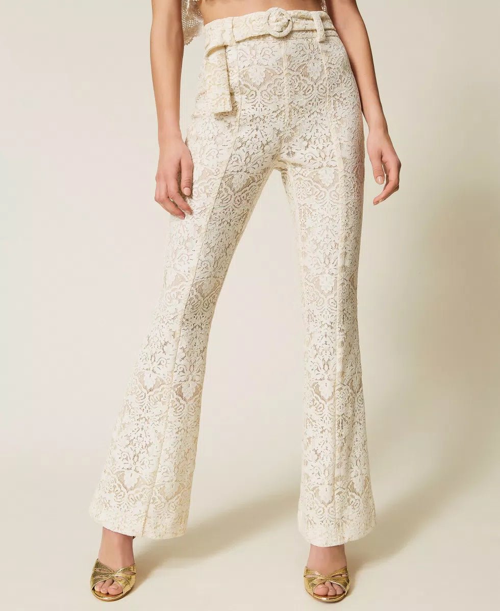 Twinset Pantaloni flare in pizzo con cintura Pantalone Donna - Boutique Luisa Trendy