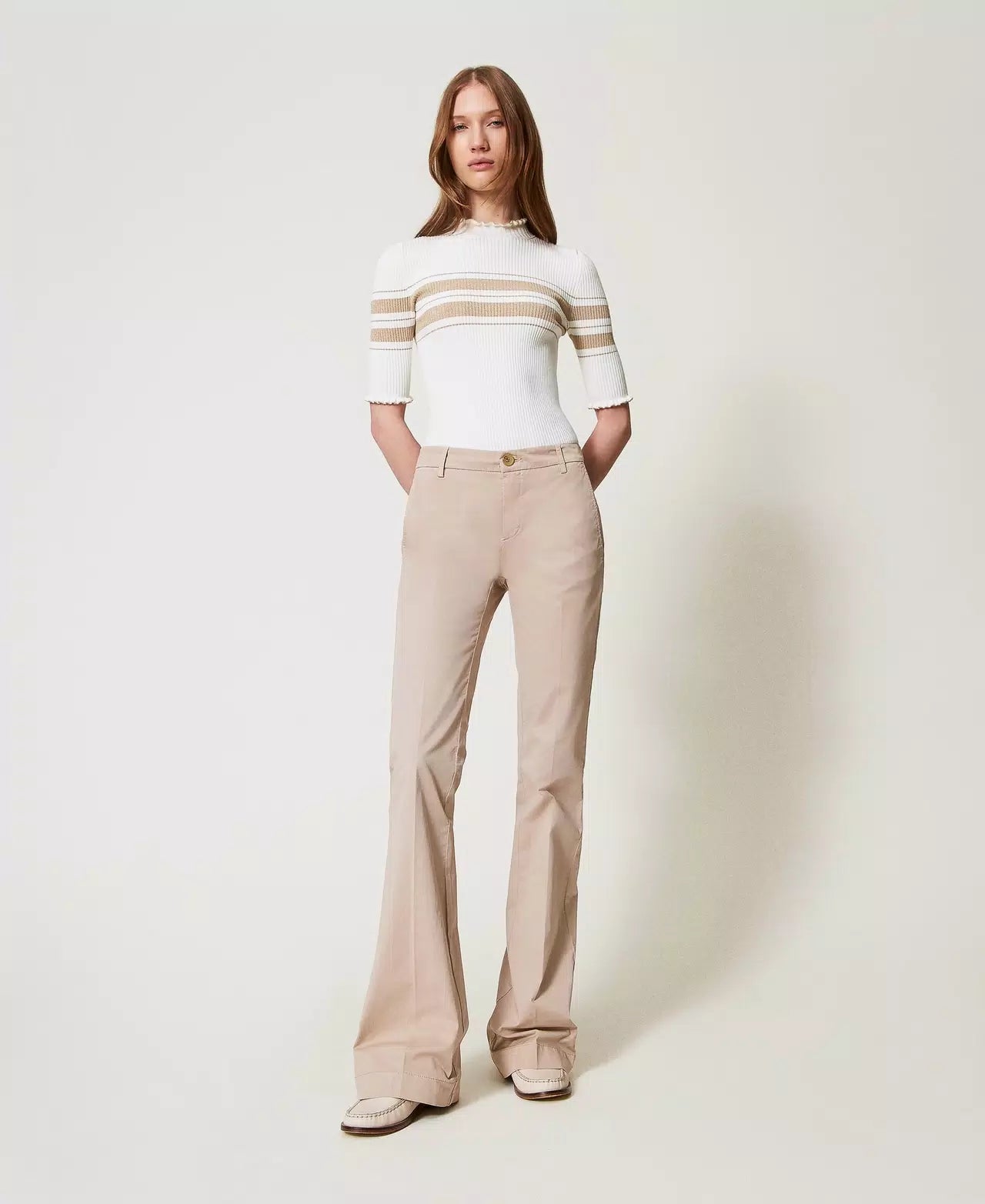 Twinset Pantaloni flare in twill Pantalone Donna - Boutique Luisa Trendy