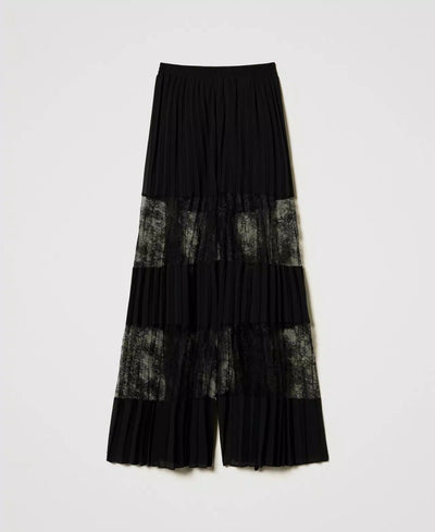 Twinset Pantaloni in georgette plissé con pizzo Pantalone Donna - Boutique Luisa Trendy