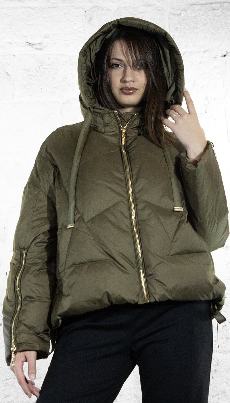 Twinset Piumino verde con cappuccio a scatola Capispalla Donna - Boutique Luisa Trendy