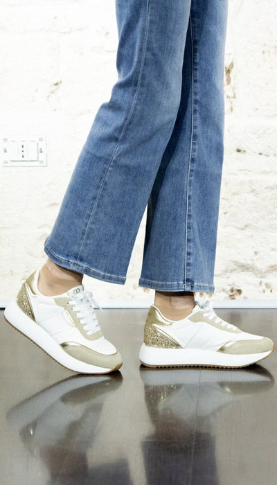 Twinset Running bianca e paillettes oro 251TCP022 Scarpe - Boutique Luisa Trendy