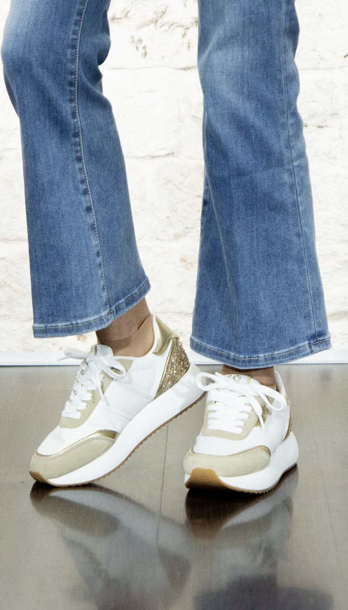 Twinset Running bianca e paillettes oro 251TCP022 Scarpe - Boutique Luisa Trendy