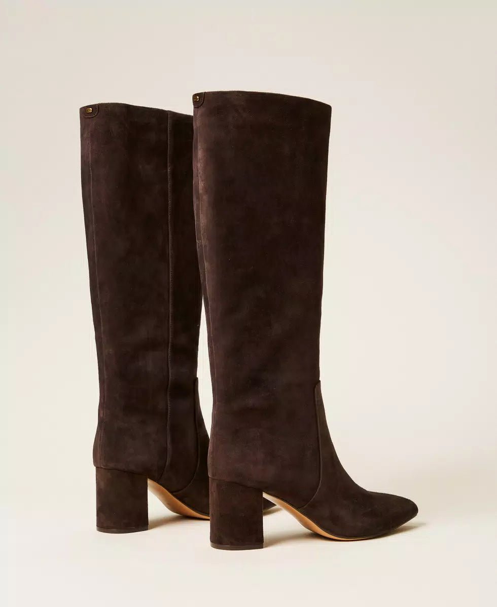 Twinset Stivali marroni in pelle scamosciata Scarpe - Boutique Luisa Trendy