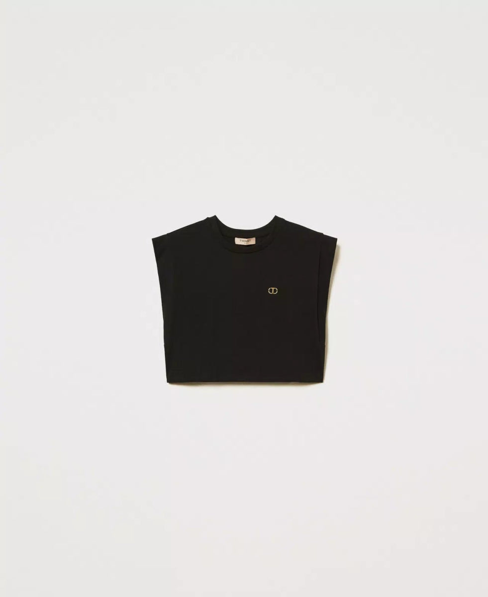 Twinset T-shirt cropped con logo Oval T di strass T-Shirt e top - Boutique Luisa Trendy