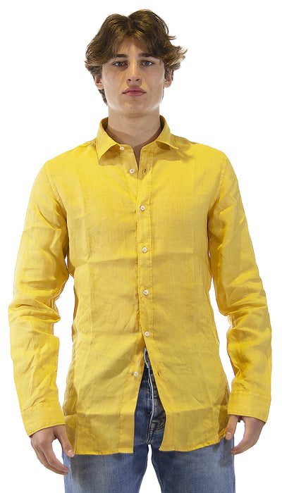 Havana & Co Camicia uomo giallo senape in lino. H4876PW/C5074LT (6560786317447)