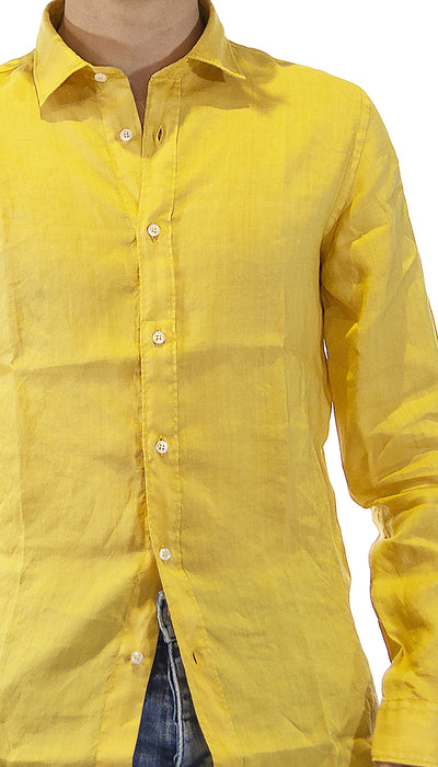 Havana & Co Camicia uomo giallo senape in lino. H4876PW/C5074LT (6560786317447)