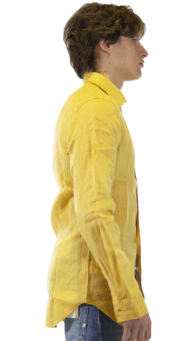 Havana & Co Camicia uomo giallo senape in lino. H4876PW/C5074LT (6560786317447)