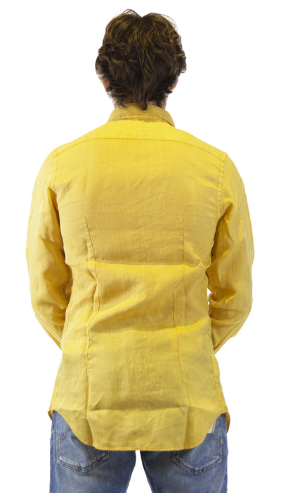 Havana & Co Camicia uomo giallo senape in lino. H4876PW/C5074LT (6560786317447)