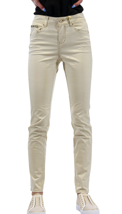 Gaudì Jeans Pantalone beige in raso di cotone skinny. 111BD25025 (6554030637191)