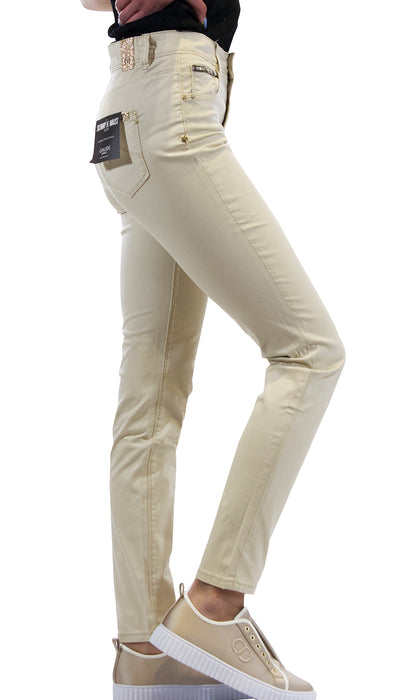 Gaudì Jeans Pantalone beige in raso di cotone skinny. 111BD25025 (6554030637191)