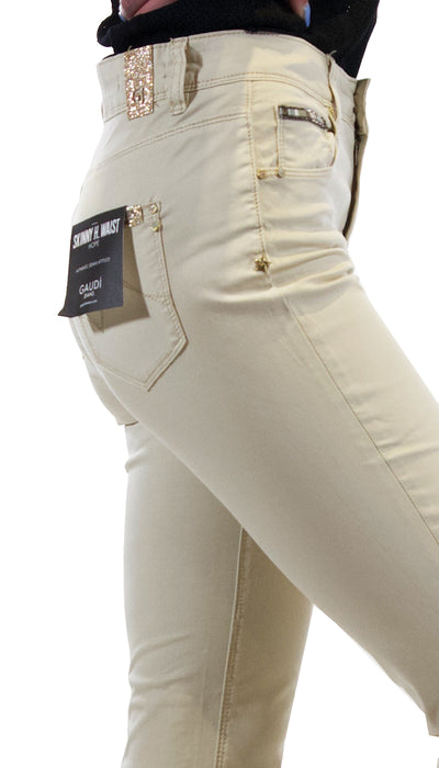 Gaudì Jeans Pantalone beige in raso di cotone skinny. 111BD25025 (6554030637191)