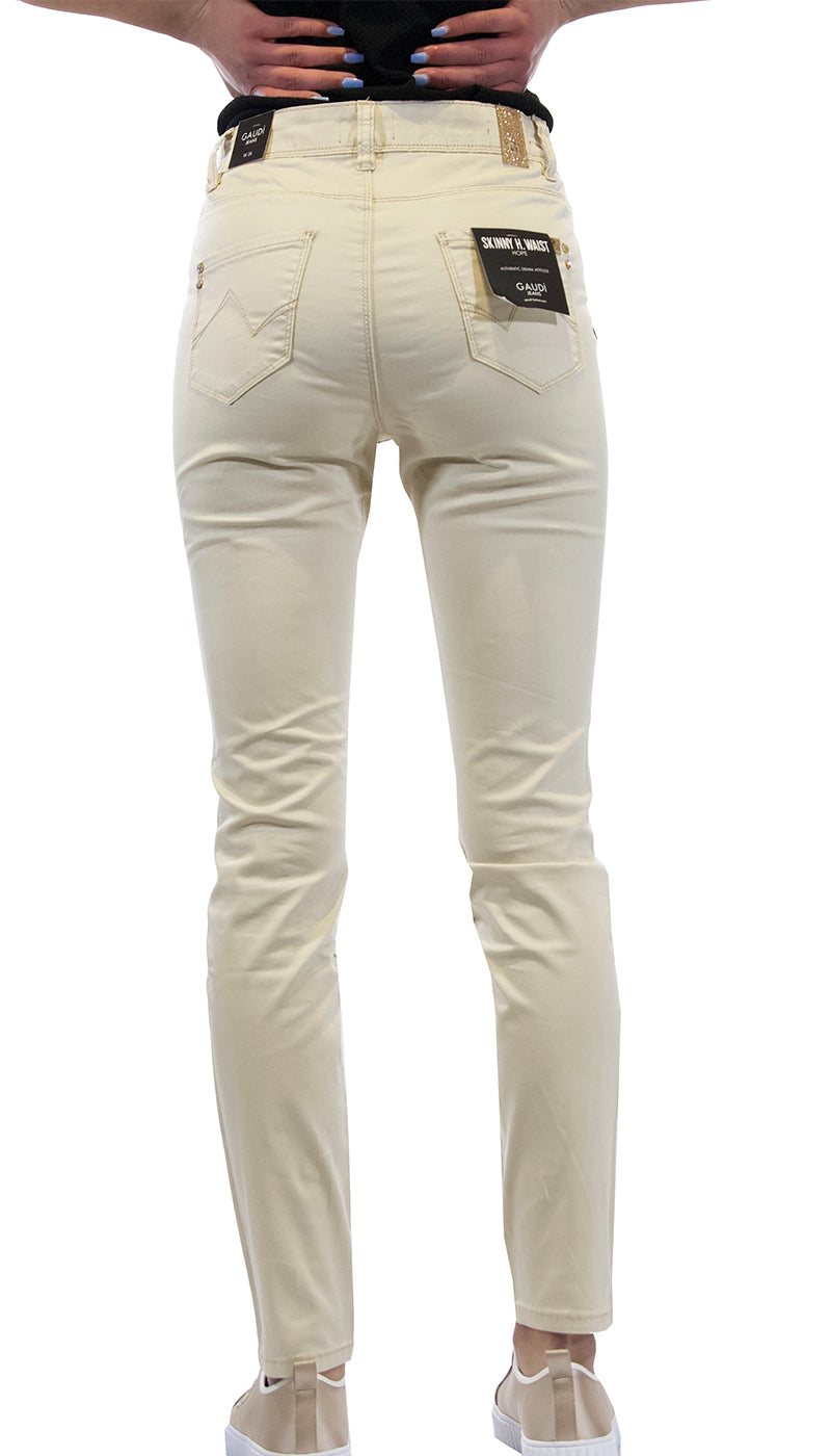 Gaudì Jeans Pantalone beige in raso di cotone skinny. 111BD25025 (6554030637191)