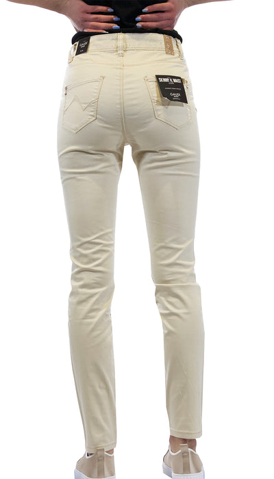 Gaudì Jeans Pantalone beige in raso di cotone skinny. 111BD25025 (6554030637191)