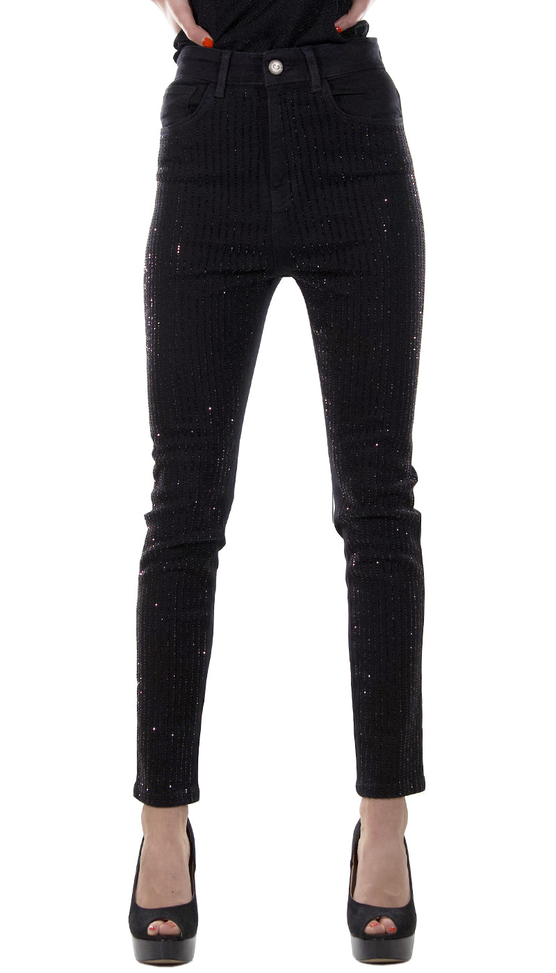 Twinset Milano Jeans nero skinny con cristalli. 211TT2320 (6547202932871)