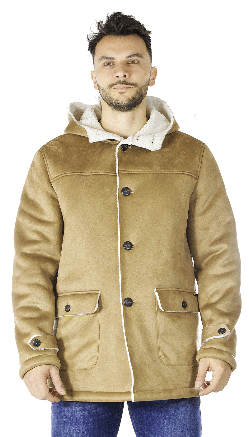 Gaudì Cappotto uomo in eco-montone con cappuccio. 021GU38004 (5181780426887)