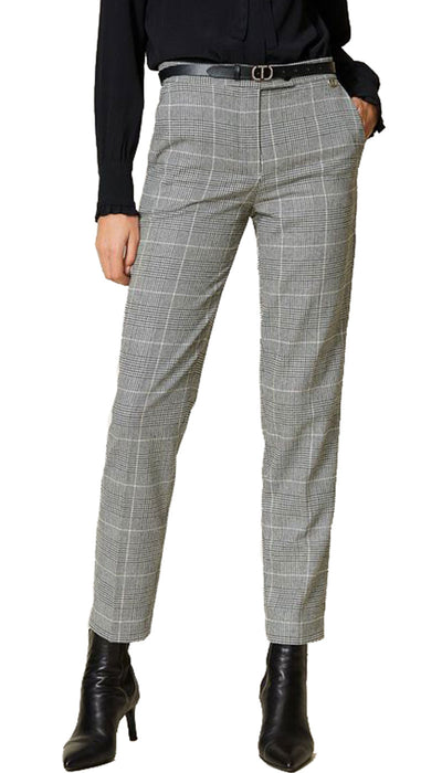 Twinset Milano Pantalone in misto lana Principe di Galles. (6660291362951)