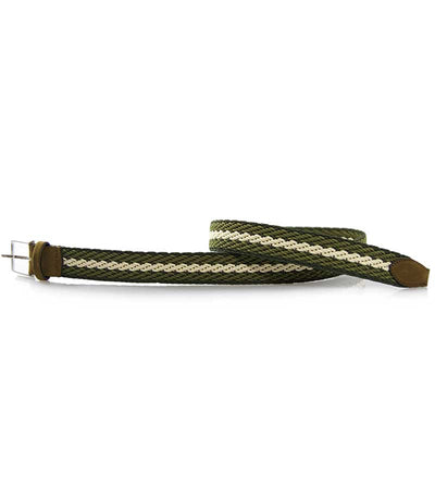 Cintura Seventy uomo verde e beige elastica intrecciata con inserti in camoscio marroni con logo seventy impresso. - Luisa Trendy (5181168386183)