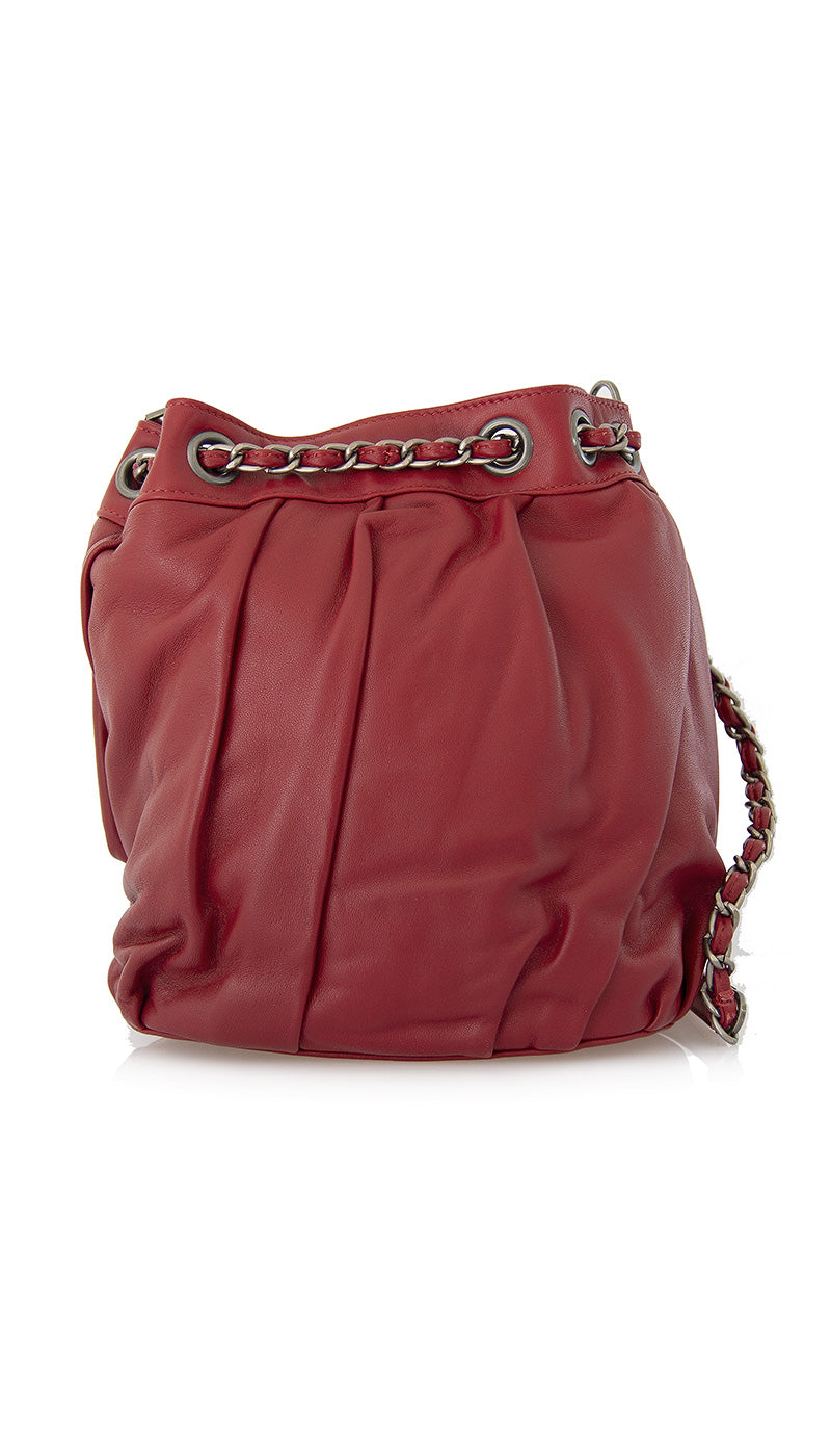 Borsa secchiello Mia Bag rosso in pelle plissè. - Luisa Trendy (5163443945607)