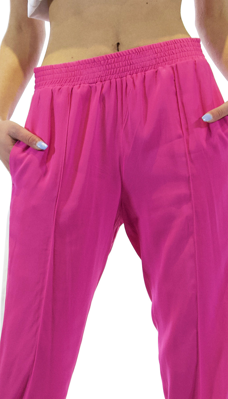 Twinset Milano Pantalone fuxia in georgette e bande laterali. 191TP2328 (6565860475015)