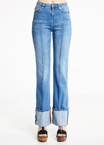 Denny Rose Jeans Jeans vita alta con risvolto cimosa sul fondo. 111ND26021_00 (6543443394695)