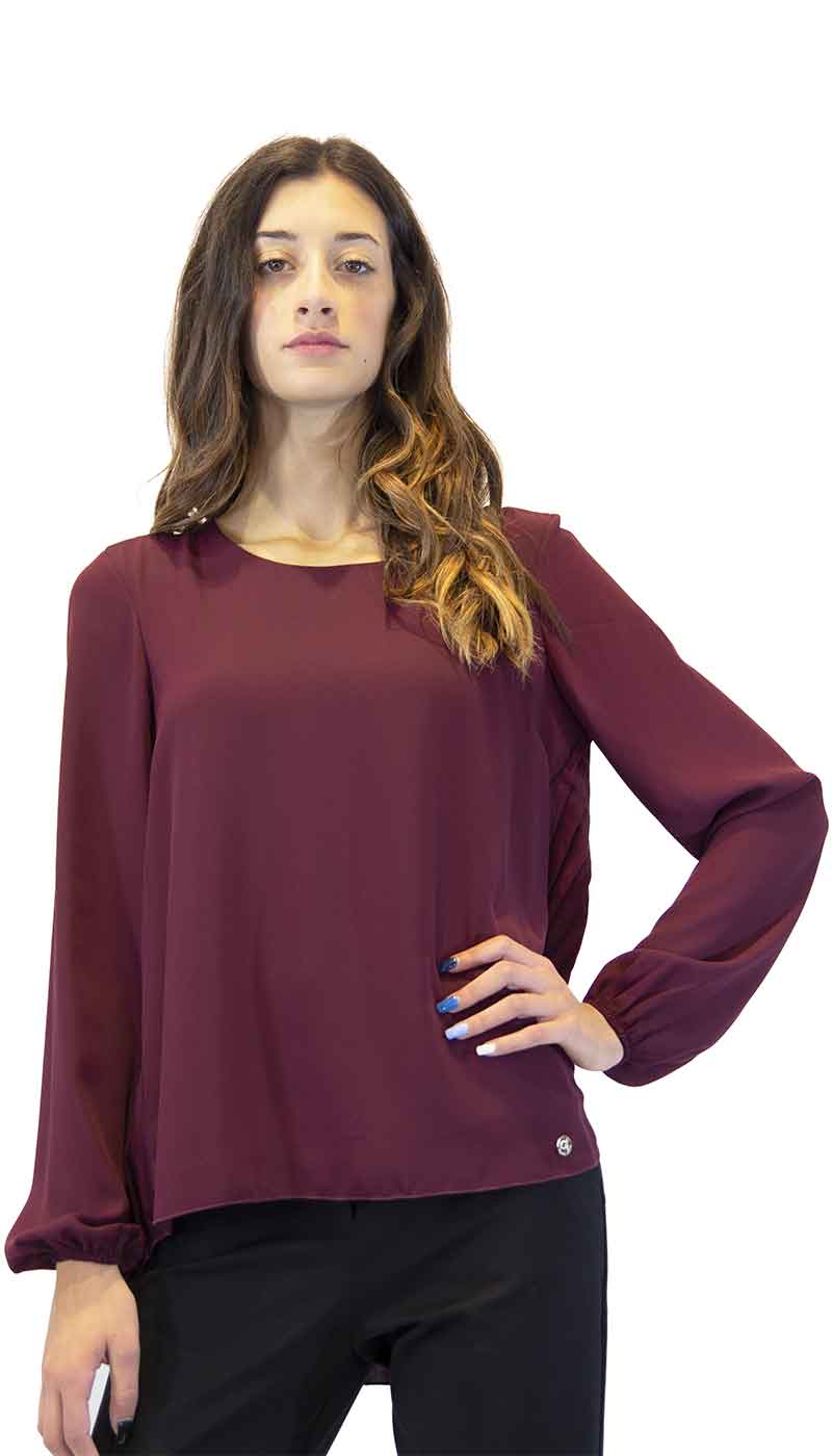 Blusa Gaudì donna in creponne color vinaccio con plissè dietro. Gaudì Jeans 921BD45023 - Luisa Trendy (5193334849671)