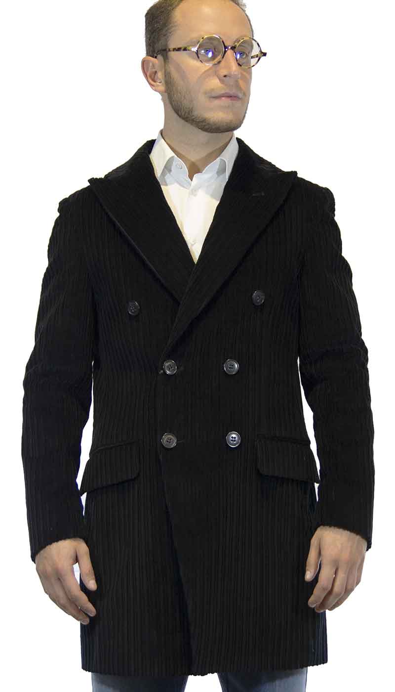 Cappotto uomo Brian Dales doppiopetto nero in velluto a coste. JK3929 S24 - Luisa Trendy (5201654317191)